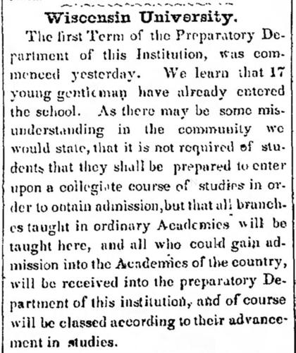 Madison Express on UW-Madison’s inaugural day of class Feb. 5, 1849