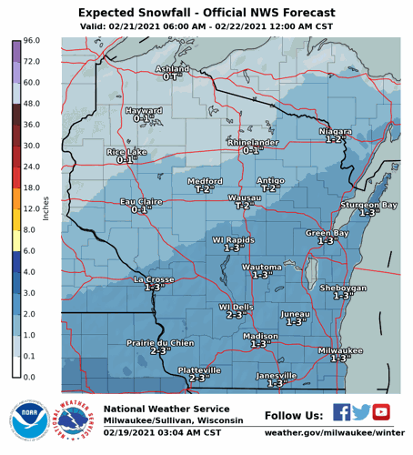 Expected snow totals by National Weather Service