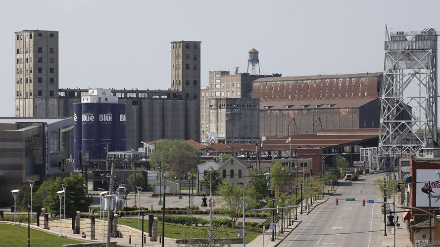 Grain elevators fill the skyline