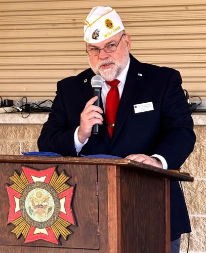 Veteran Nathan M. Bond gives the keynote speech during VFW Veterans Day observances in Williams Bay