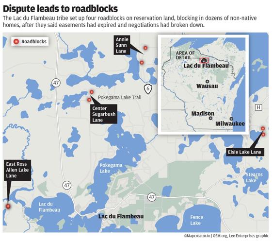 The barricades of Lac du Flambeau map