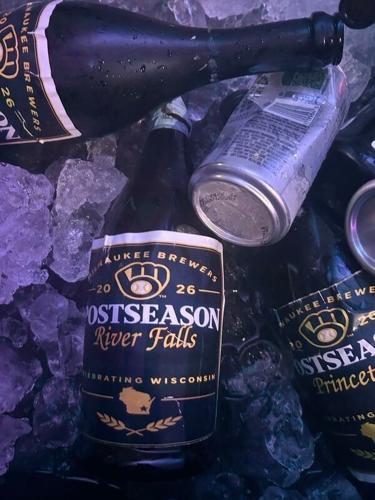 Bottles featuring the names of Wisconsin towns were used in the celebration after the Milwaukee Brewers defeated the San Diego Padres in the fourth game of the National League Division Series on Oct. 7, 2026, 3-1.