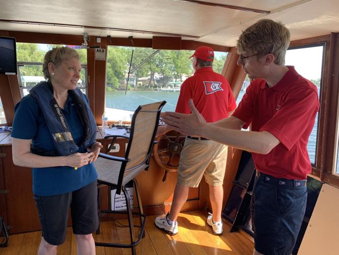 Wisconsin Department of Tourism Secretary Ann Sayers receives some pointers before a jump