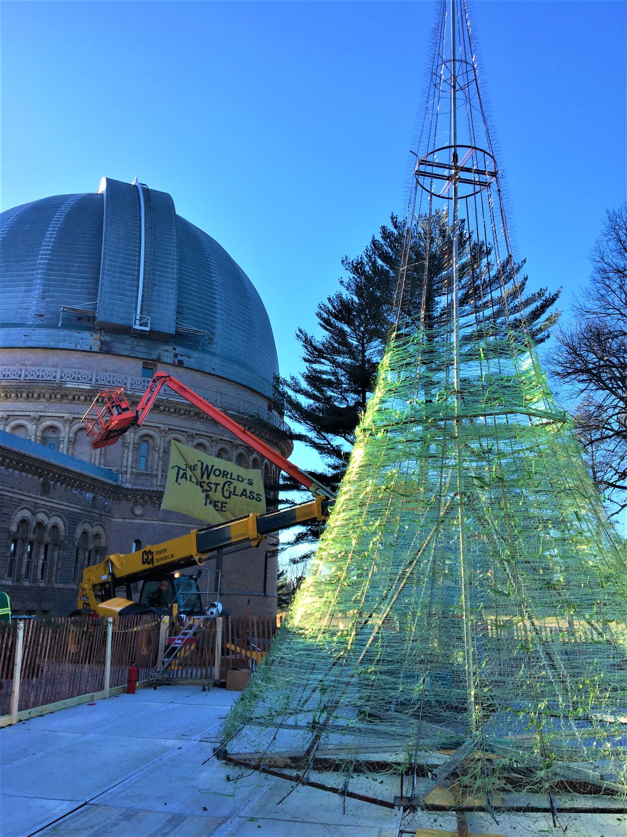 The World's Tallest Glass Tree takes shape at Yerkes Observatory in Williams Bay