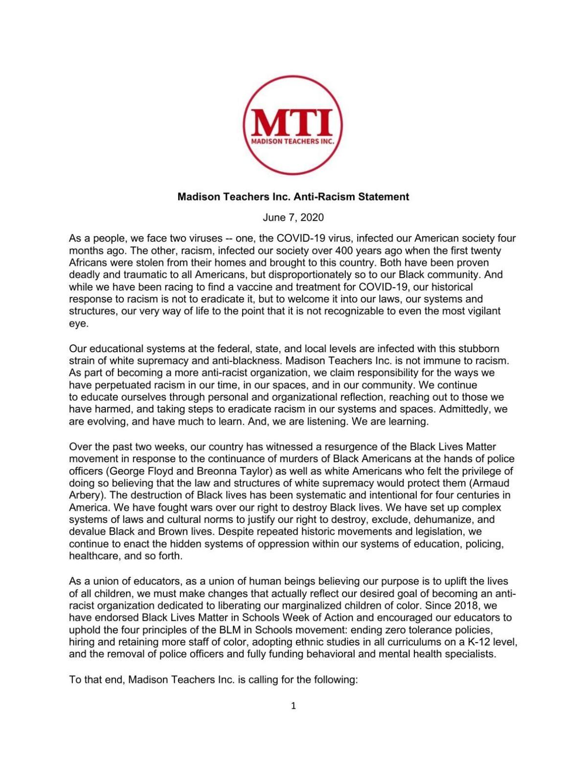 MTI statement on SROs