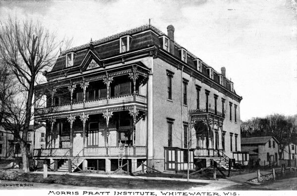Circa-1907 postcard view of the Morris Pratt Institute in Whitewater