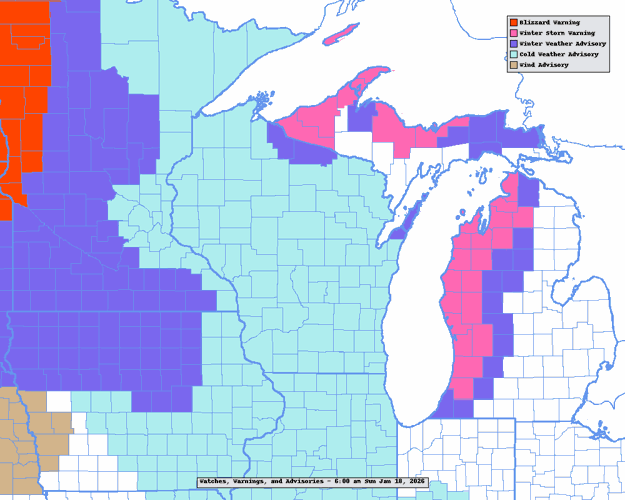 NWS watches, warnings advisories 1-18-26