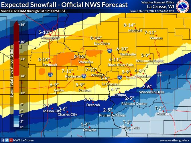 Snow 6 a.m. Friday-noon Saturday by National Weather Service