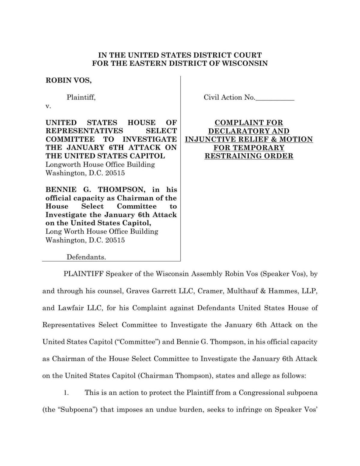 Vos files lawsuit challenging subpoena