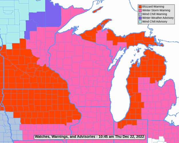 NWS watches, warnings, advisories 12-22-22 Thursday morning