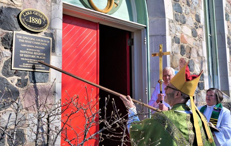 The Rt. Rev. Jeffrey D. Lee blesses and dedicates National Register marker at Episcopal Church of the Holy Communion
