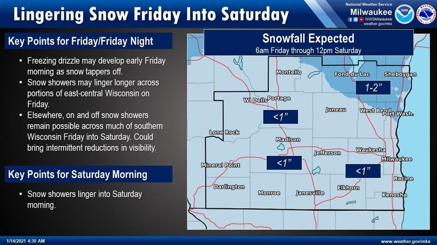 Lingering snow Friday into Saturday by National Weather Service