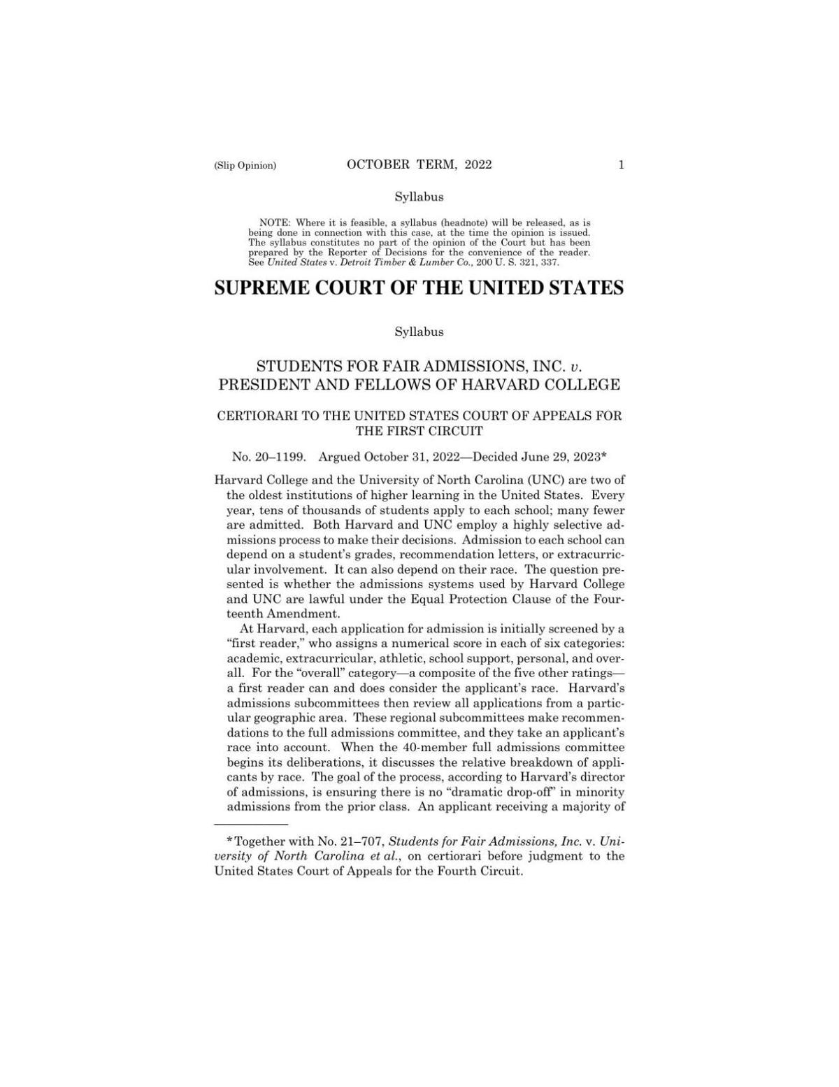 Read the Supreme Court's ruling on affirmative action in college admissions