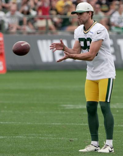 Green Bay Packers kicker Trey Smack (28) is shown at training camp Friday, July 31, 2026 in Green Bay, Wisconsin.