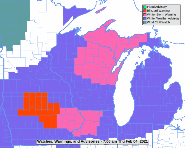 Midwest advisories by National Weather Service