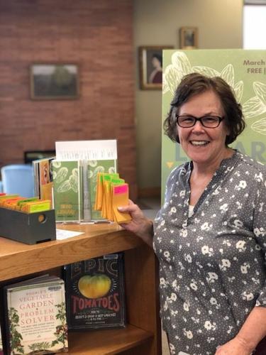 Candy Solecki at Aram Library's Seed Library