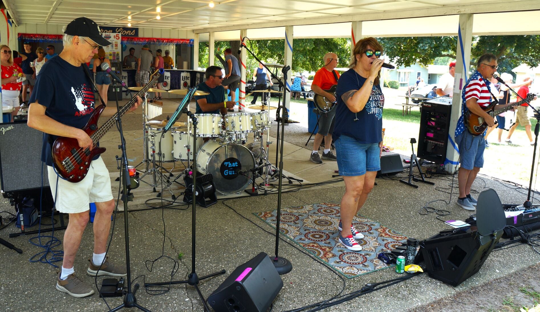 "That Gurl" performs at the July 4, 2023 community Independence Day party at Goodland Memorial Park in Sharon