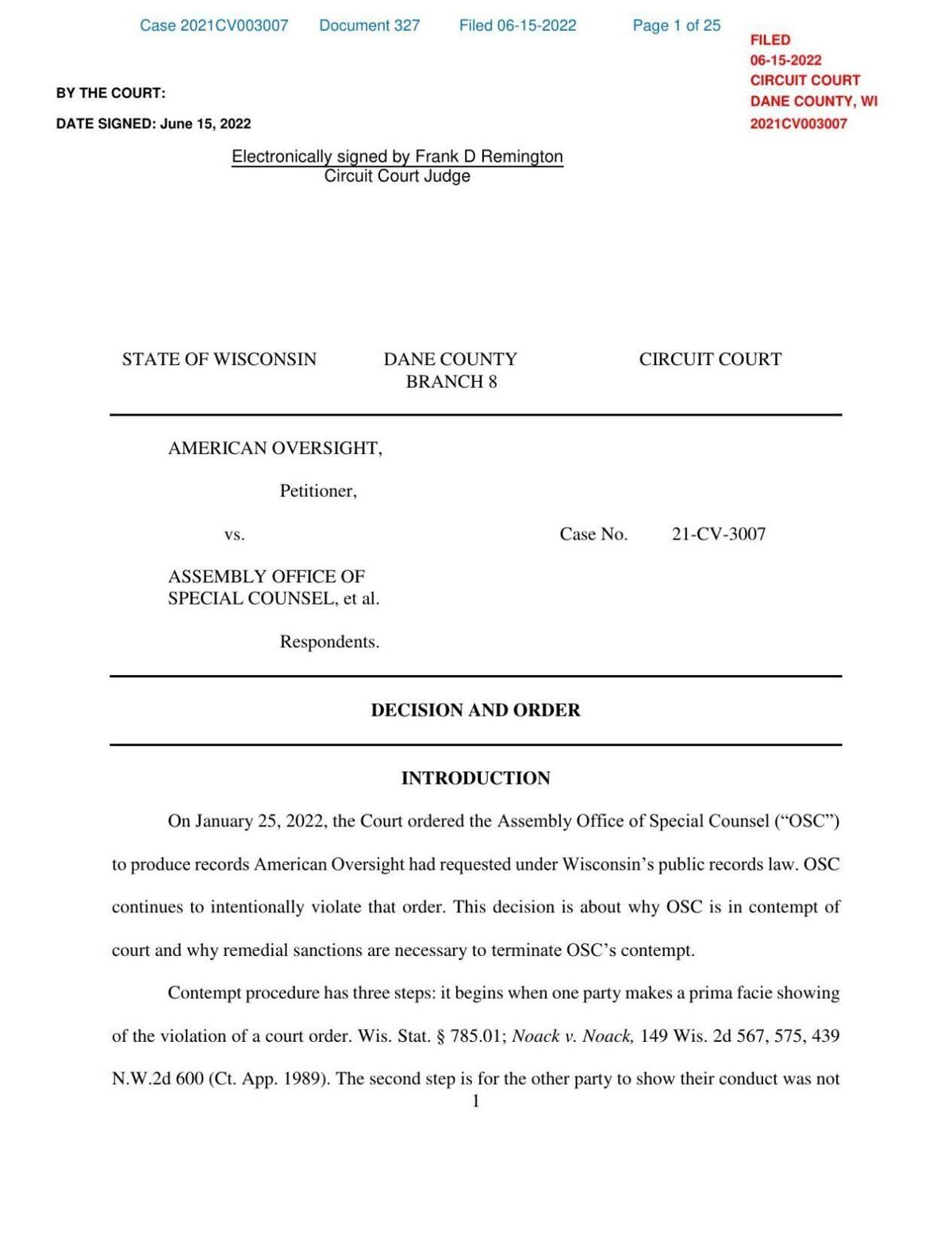 Judge Frank Remington's order