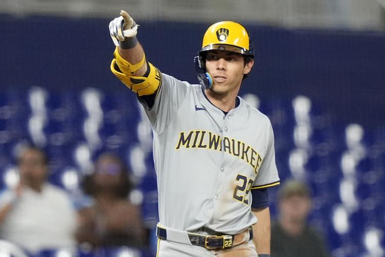 Brewers Marlins - Christian Yelich celebration