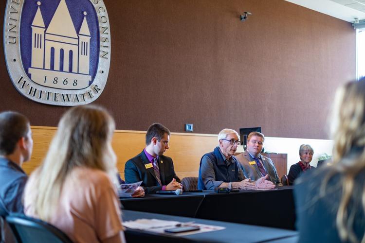 Gov. Tony Evers conducts a Sept. 29 roundtable with UW-Whitewater students