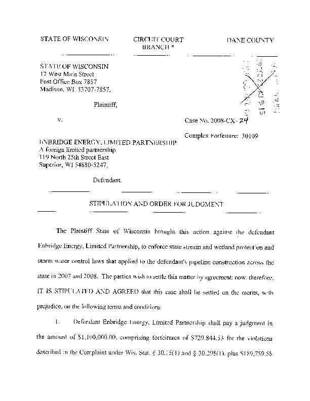 Enbridge 2008 Wisconsin environmental fines