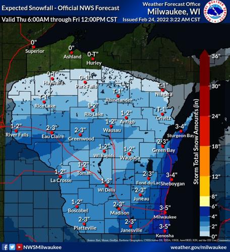 Snow totals by National Weather Service