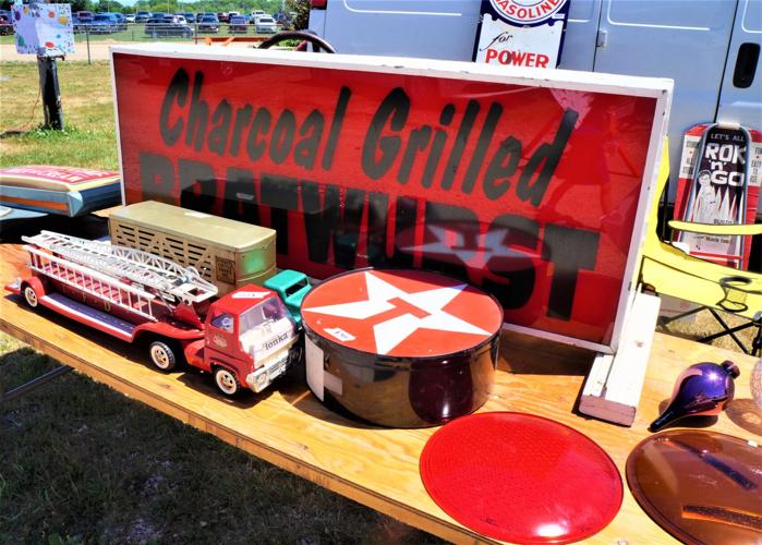 Vintage toys, signage and petroliana on display at Elkhorn Antique Flea Market