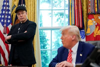 FILE PHOTO: U.S. President Donald Trump and Elon Musk attend a press conference at the White House