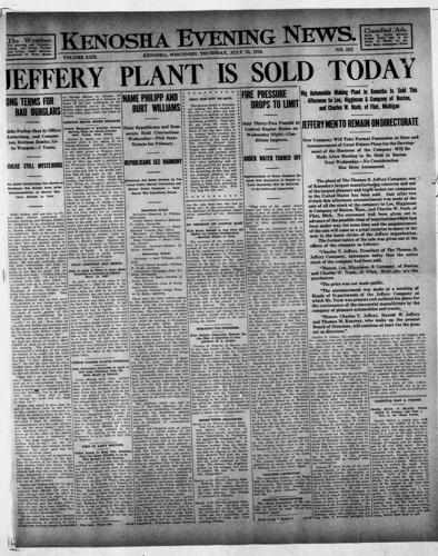 Kenosha News 1916: Jeffery plant is sold