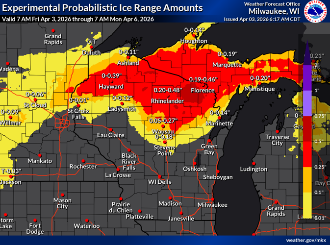 NWS expected ice 4-3-26