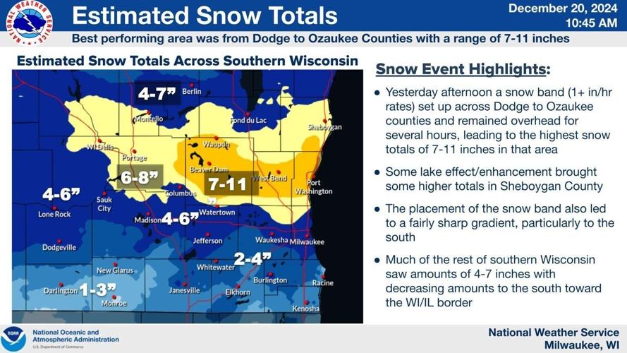 NWS snow totals storm Dec. 20-21, 2024