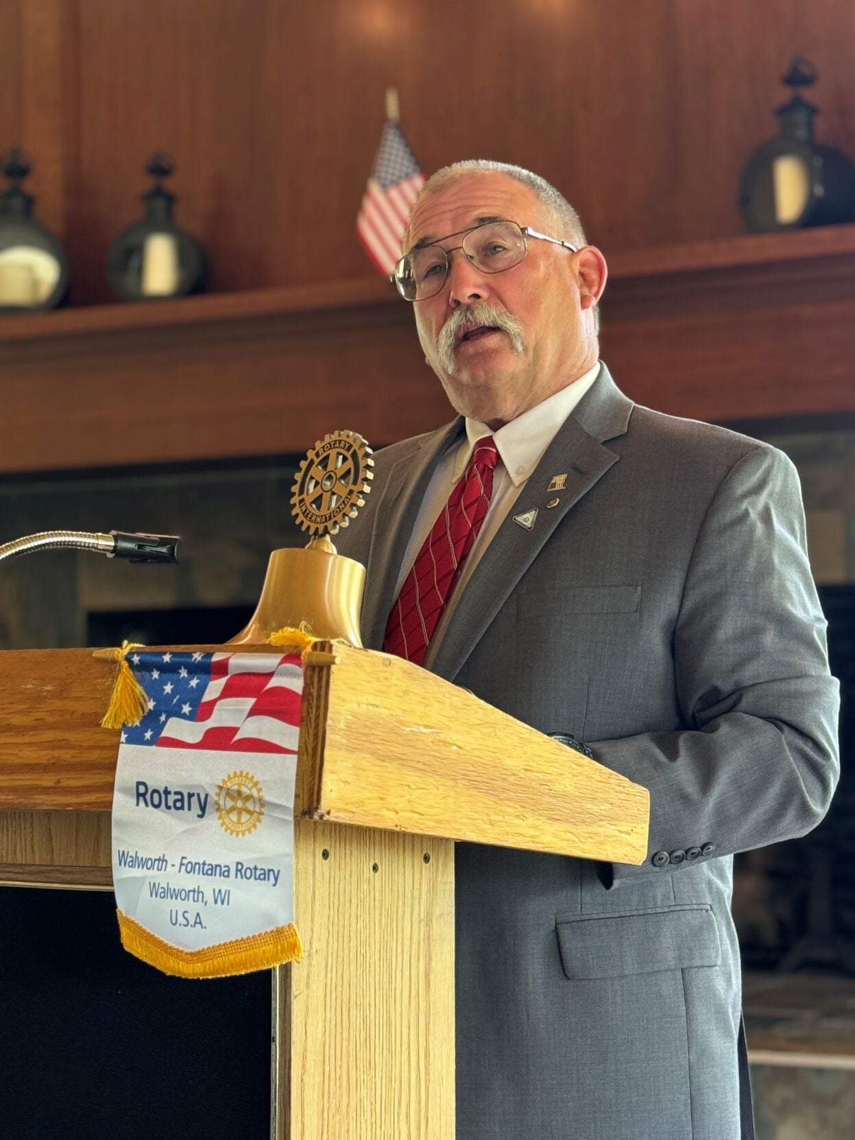 Geneva Lake West Rotary Club Past President Michael J. Hinske delivers keynote address at the club's May 16 Diploma Endorsement Program luncheon