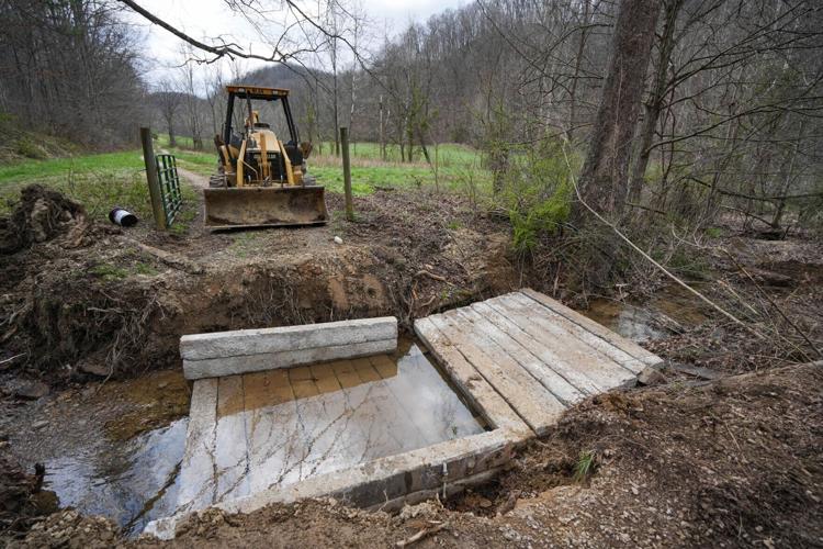 U.S. Rep. Thomas Massie is building a bridge out of railroad ties on his 1,500 acre farm in Garrison, KY.