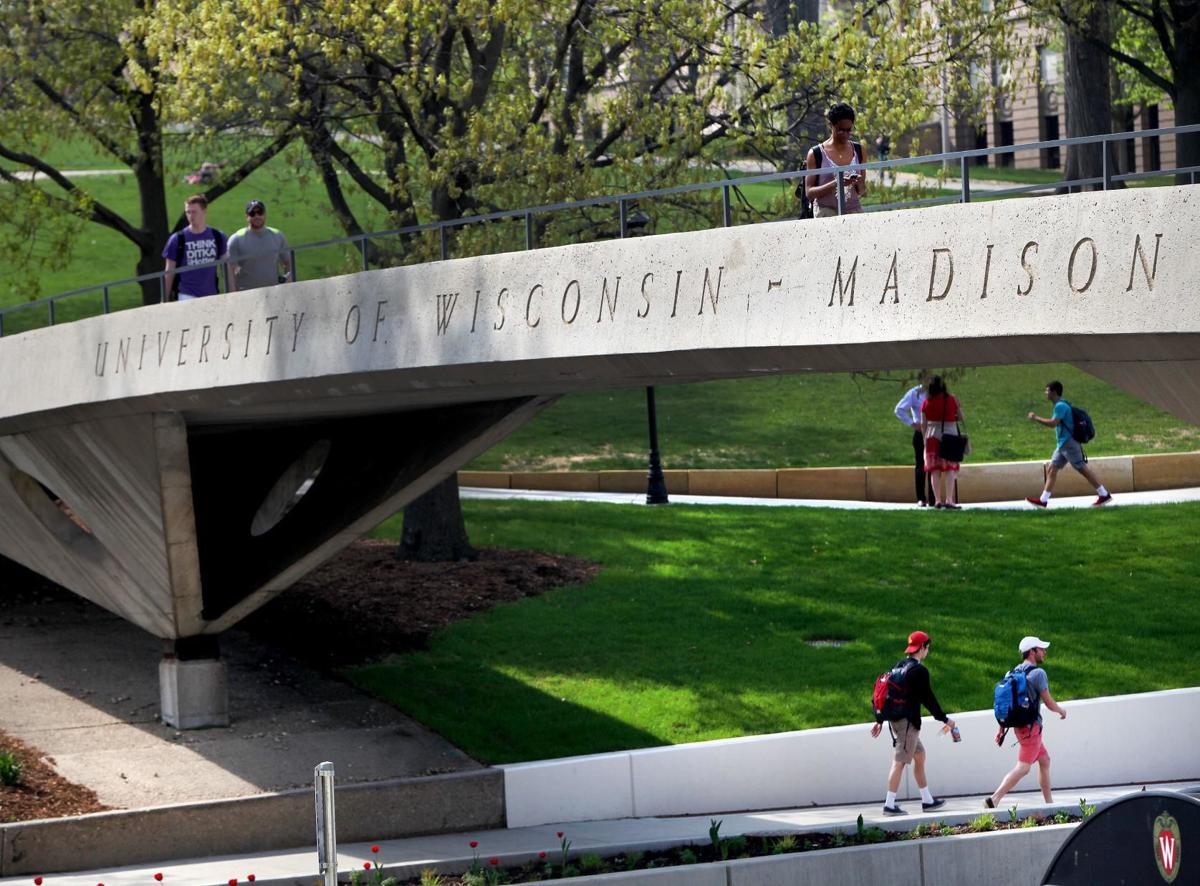 UW-Madison pedestrian bridge with name