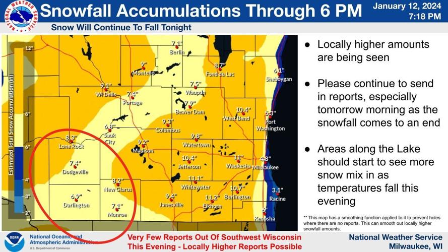 Southern Wisconsin snow totals through 6 p.m. Friday 1-12-24.jpg