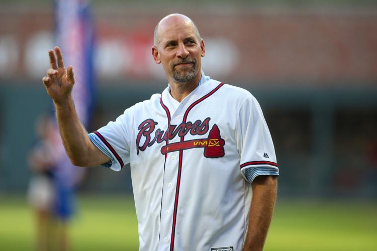 Aug 16, 2019; Atlanta, GA, USA; Former Atlanta Braves pitcher John Smoltz (29) waves to fans before a game against the Los Angeles Dodgers at SunTrust Park. Mandatory Credit: Brett Davis-USA TODAY Sports