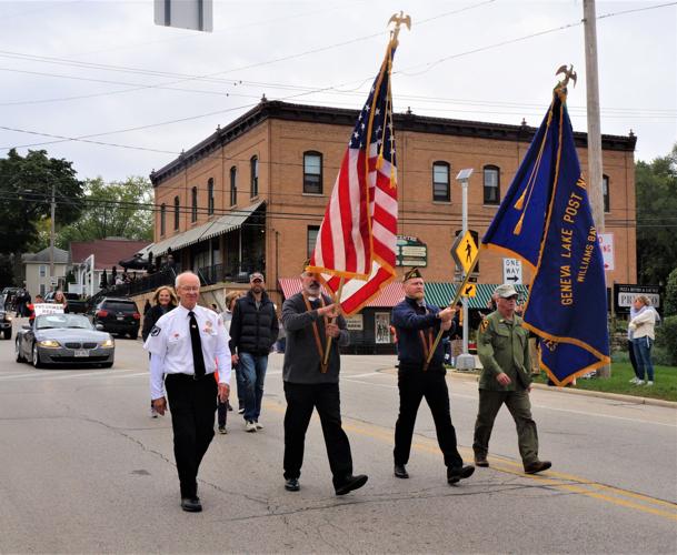 Geneva Lakes VFW Post 2373 Color Guard marches in the 2022 Williams Bay High School homecoming parade
