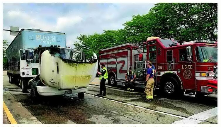 Emergency crews respond to semitruck fire in downtown Lake Geneva