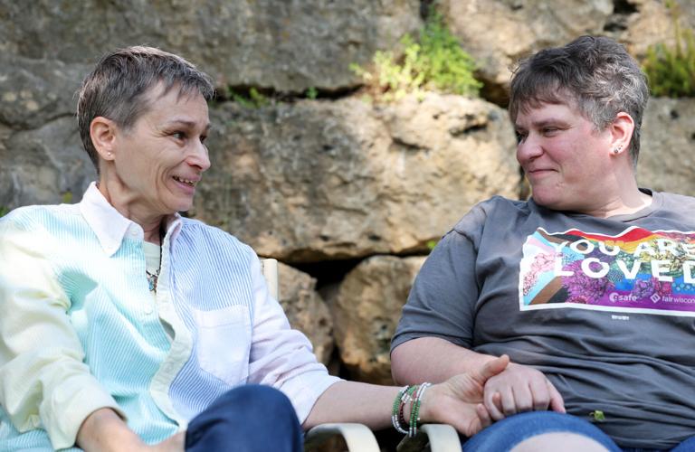 Shari and Renee holding hands