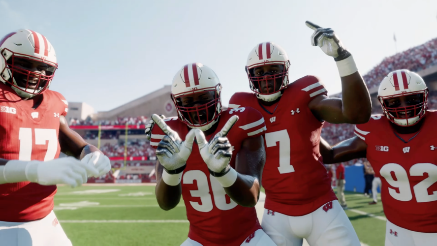 Wisconsin football players in in EA Sports College Football trailer