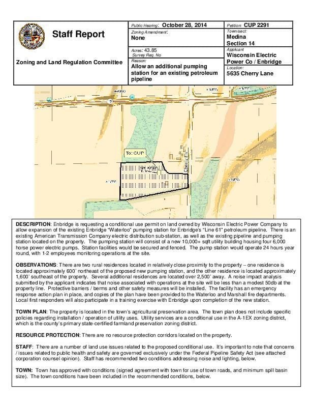 Updated staff report on Enbridge permit