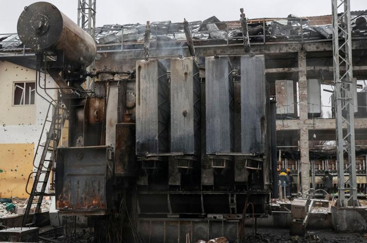 FILE PHOTO: A power sub station damaged by a recent Russian drone and missile strike in Odesa