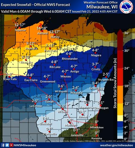 Expected snowfall by National Weather Service