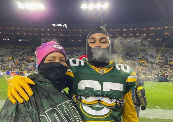 Keisean Nixon, mother at Lambeau Field