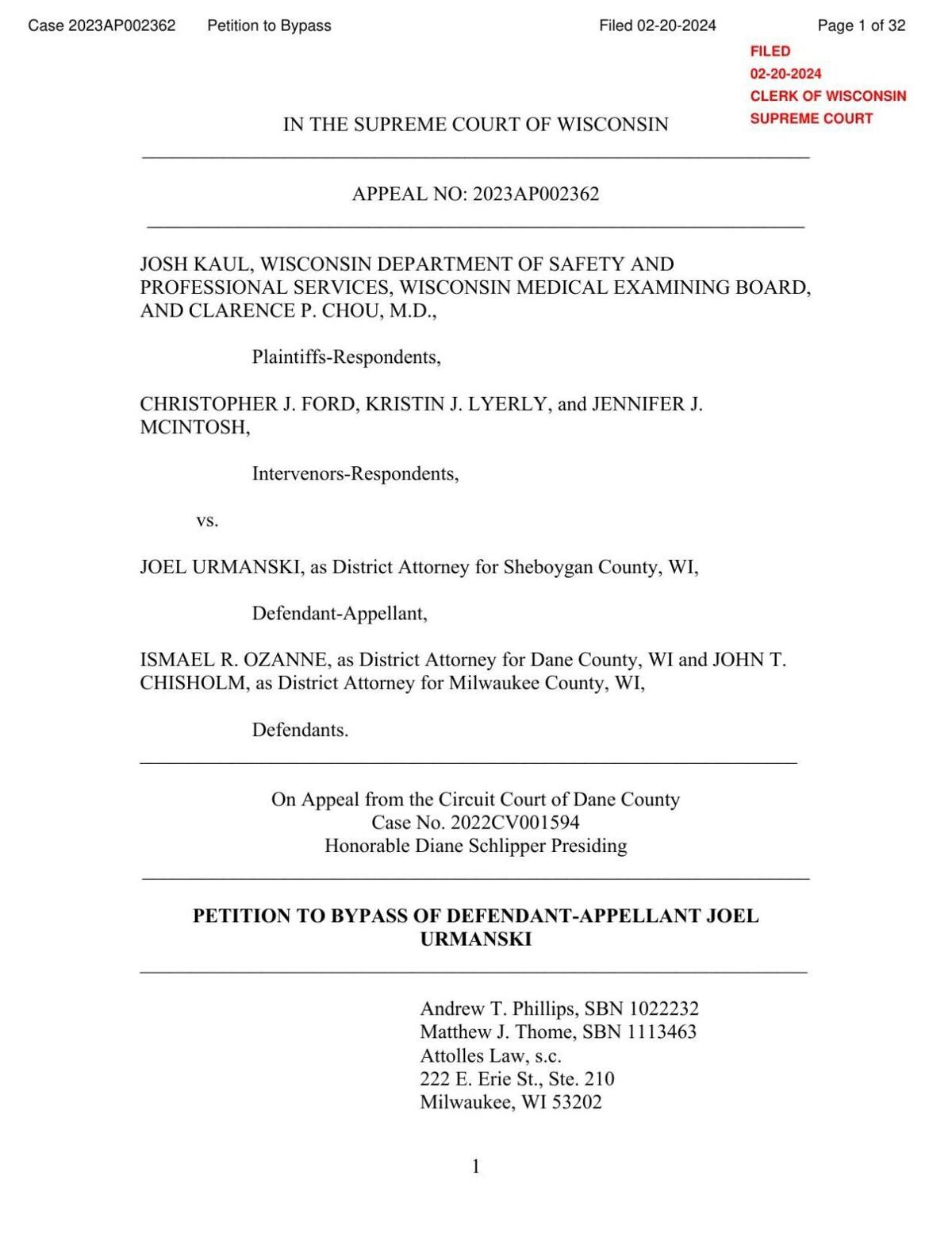 Wisconsin Supreme Court appeal in abortion case