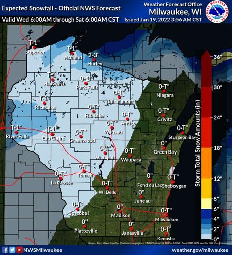 Expected snow through Saturday by National Weather Service