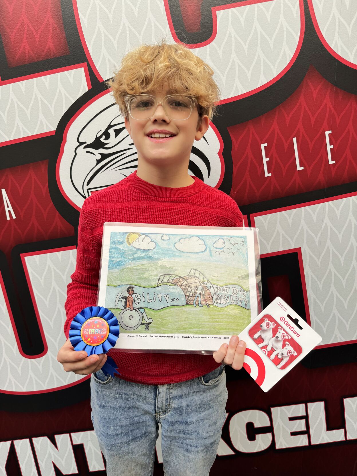 Fontana Elementary School fifth-grader Carson McDonald, second place winner in the 2023 Society's Assets Youth Art Conbest