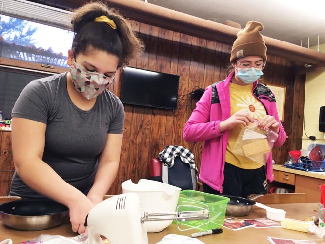 Zoe Nieves and Daisy Whitten at teen "Foodie Friday" event at Burlington library
