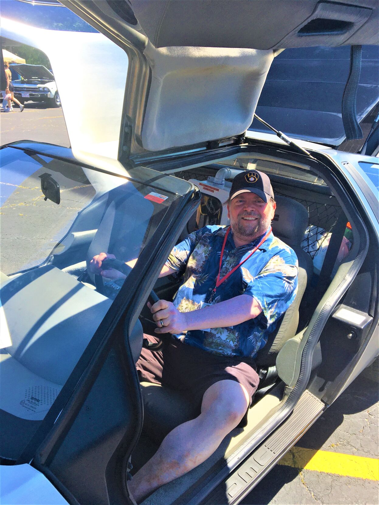 Regional News columnist Eric Johnson prepares to time travel in a 1981 DeLorean