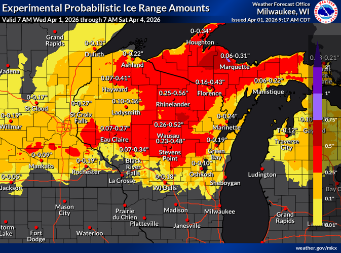 NWS expected ice 4-1-26